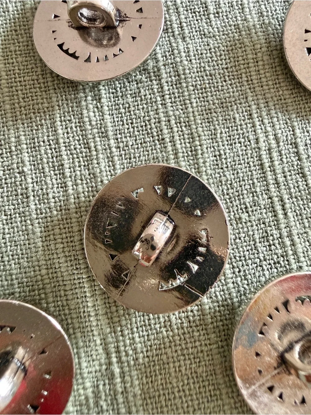 Set of 6 Vintage Buttons Enzo Collection of Tovare Medusa Shank Silver Tone
